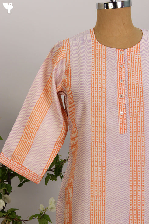 Chanderi Silk Kurta in Two Colour Hand Block